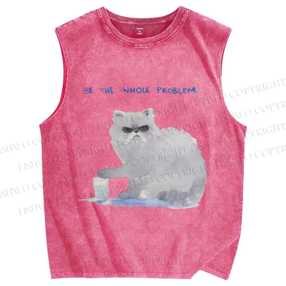 Unisex Cat Printed Washed Tank Top