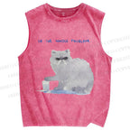 Unisex Cat Printed Washed Tank Top