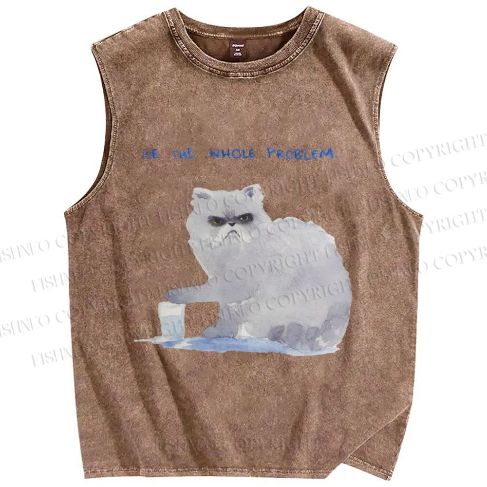 Unisex Cat Printed Washed Tank Top