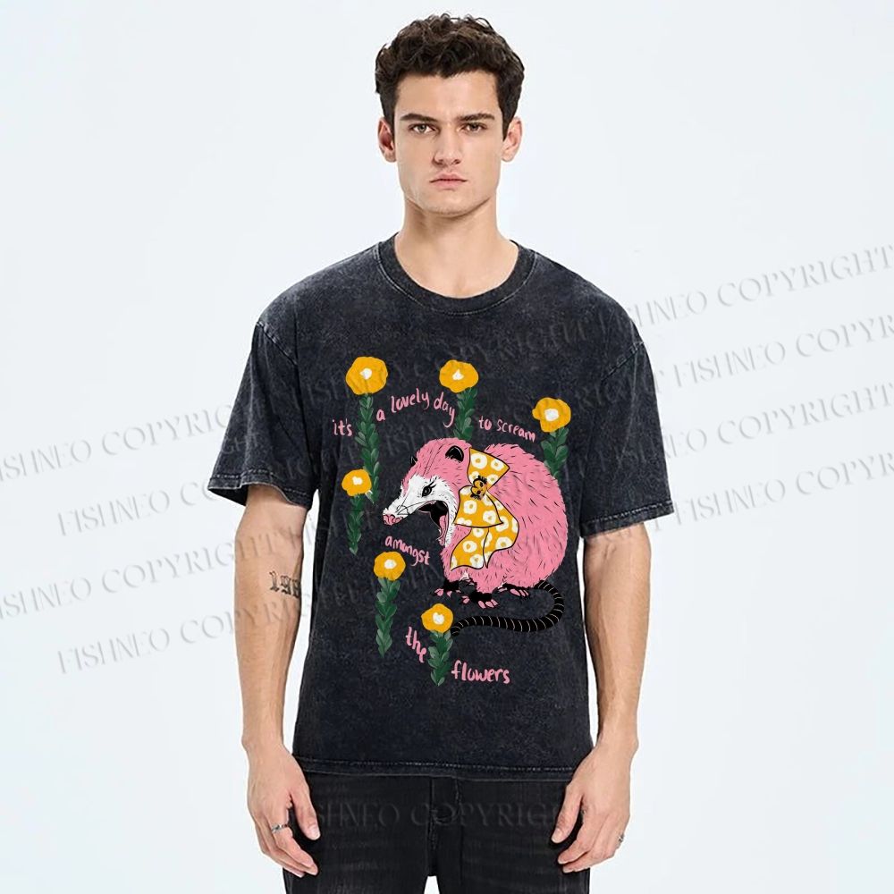 Unisex Chipmunk Printed Washed Tee