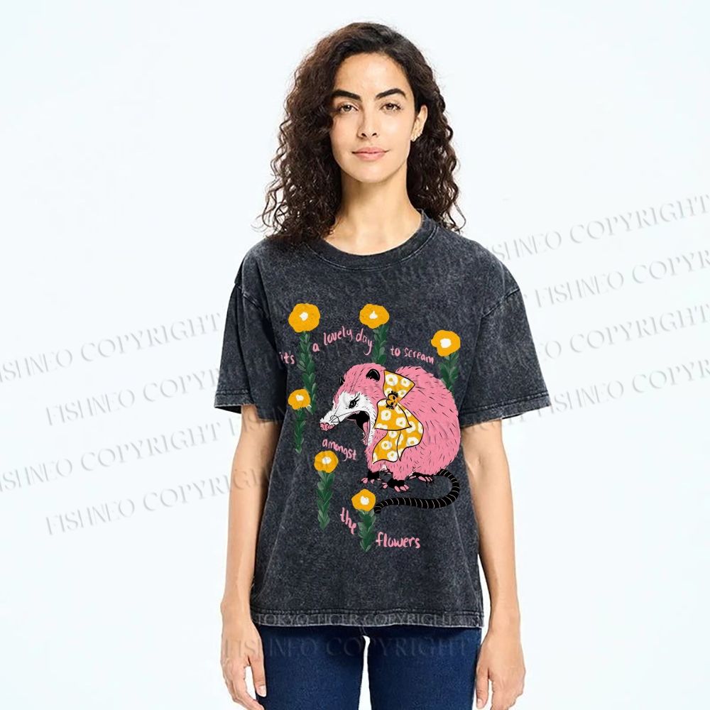 Unisex Chipmunk Printed Washed Tee