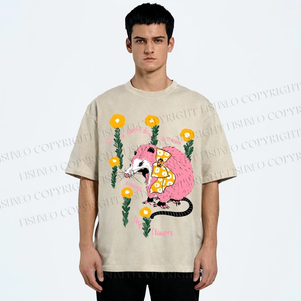 Unisex Chipmunk Printed Washed Tee