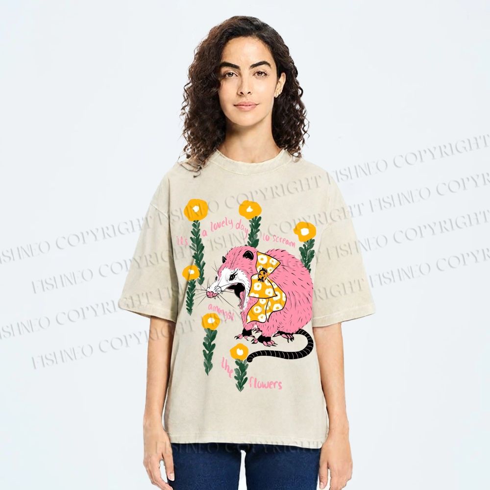 Unisex Chipmunk Printed Washed Tee