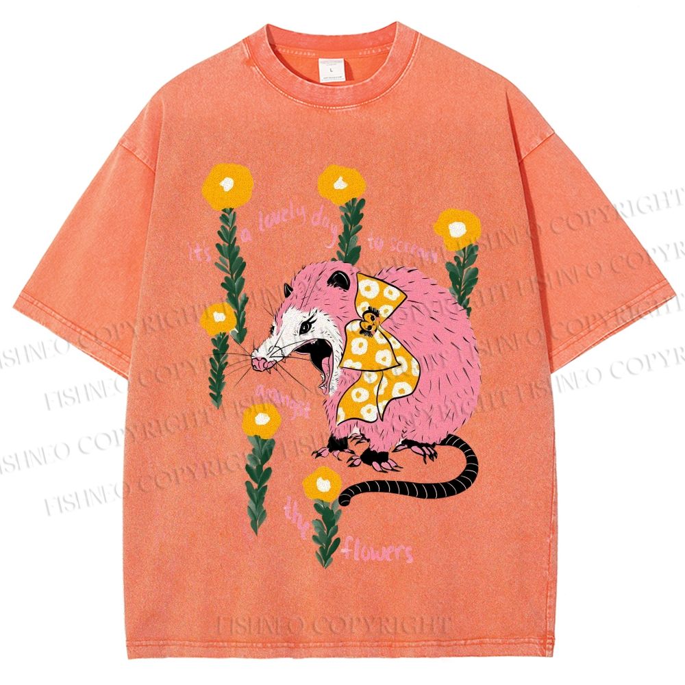 Unisex Chipmunk Printed Washed Tee