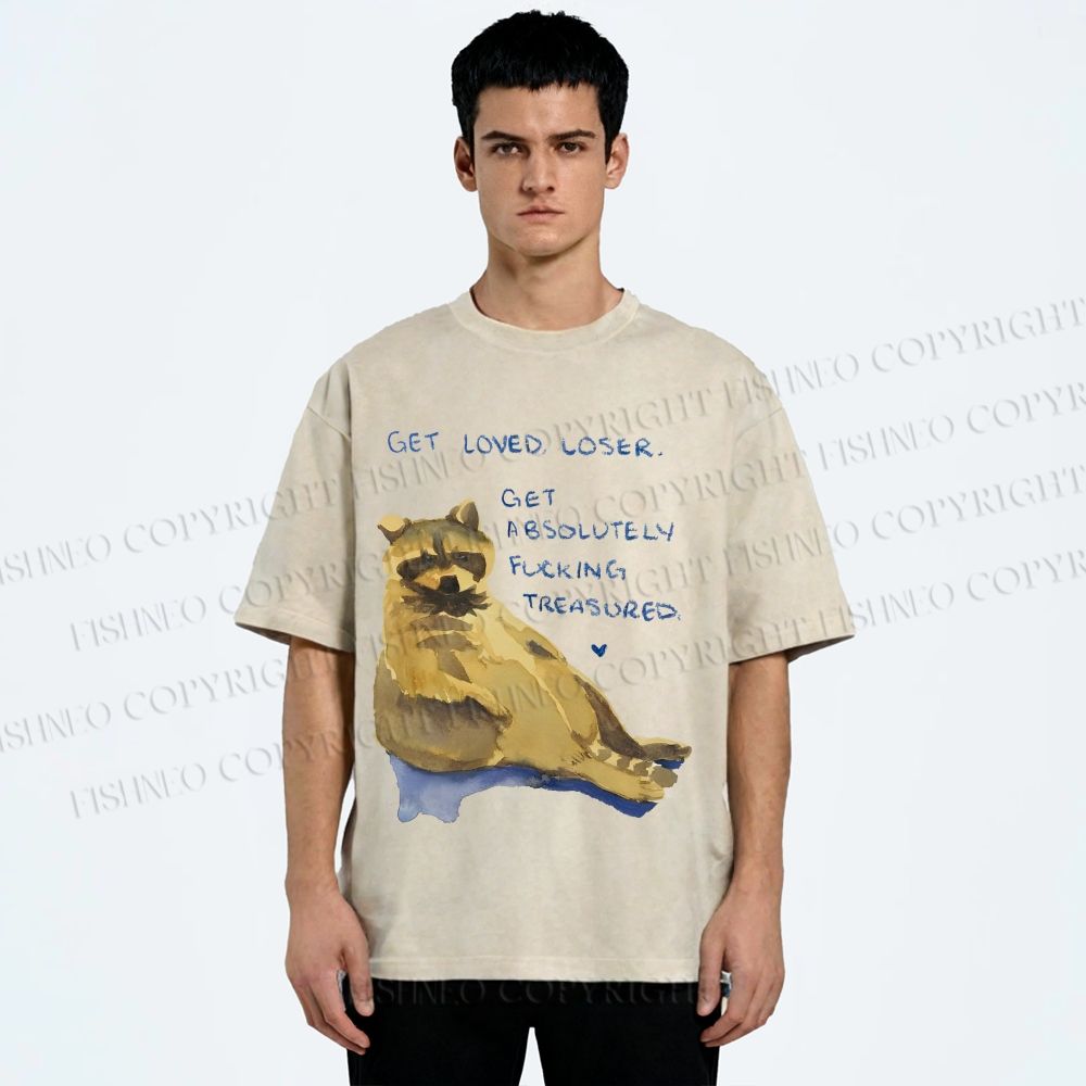 Unisex Raccoon Printed Washed Tee