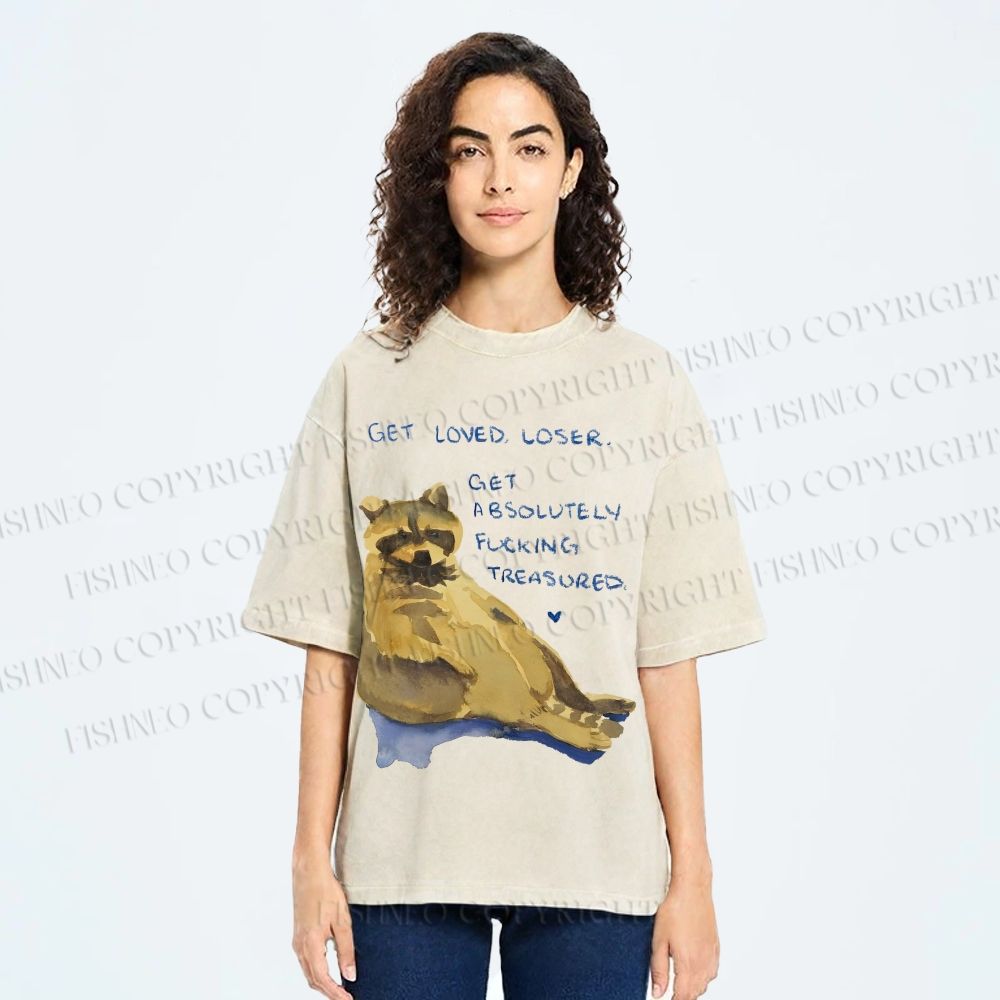 Unisex Raccoon Printed Washed Tee
