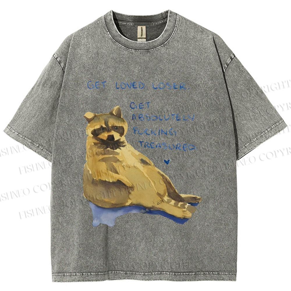 Unisex Raccoon Printed Washed Tee
