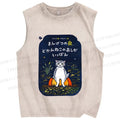 Unisex Cat Printed Washed Tank Top