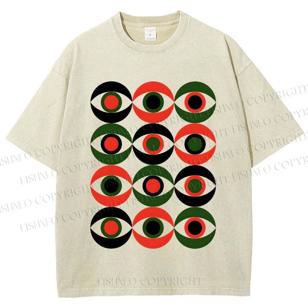 Unisex Artistic Geometric Eyes Printed Washed Tee