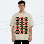 Unisex Artistic Geometric Eyes Printed Washed Tee