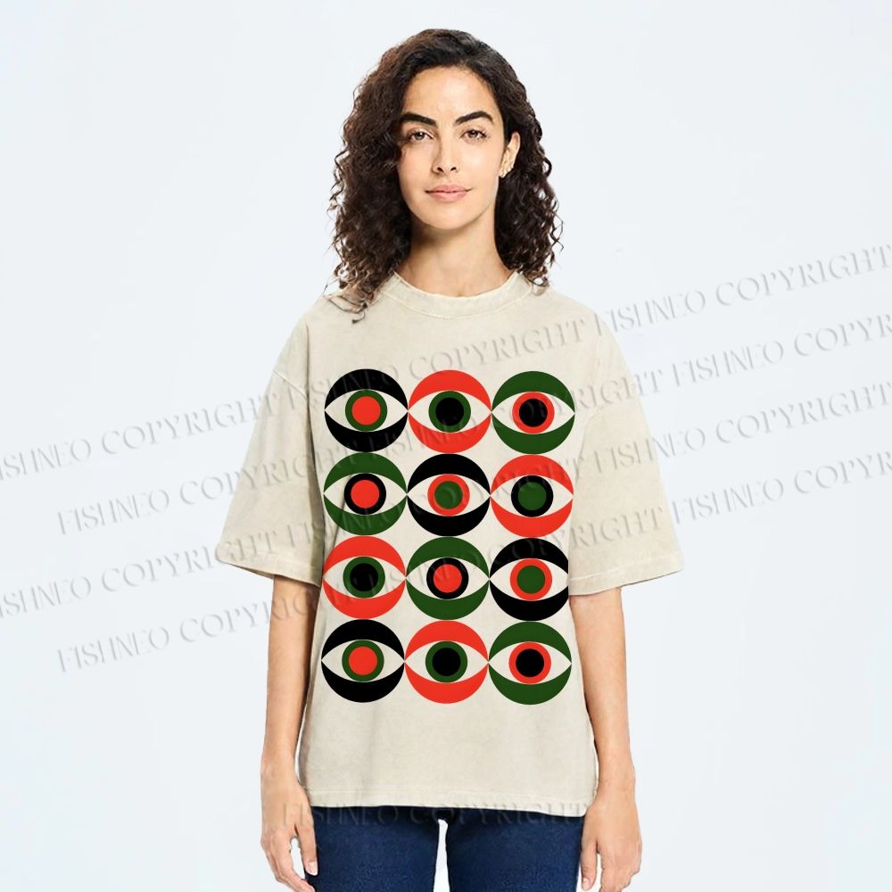 Unisex Artistic Geometric Eyes Printed Washed Tee