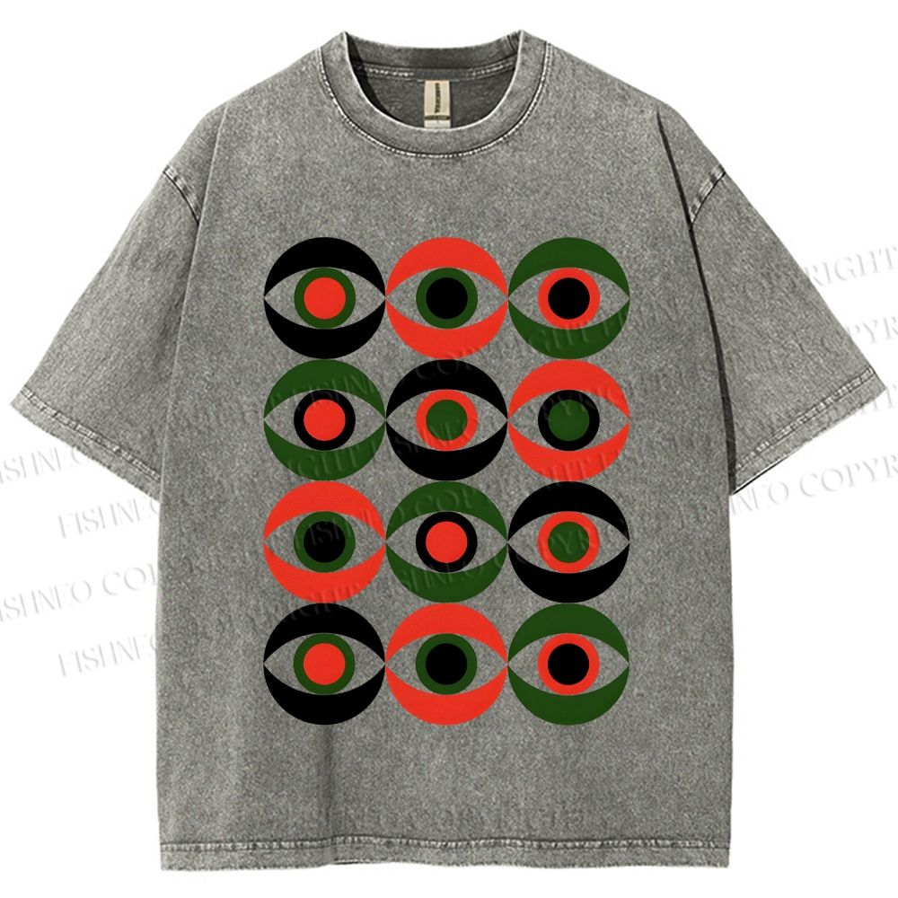 Unisex Artistic Geometric Eyes Printed Washed Tee