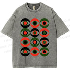 Unisex Artistic Geometric Eyes Printed Washed Tee