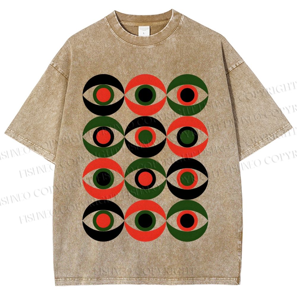 Unisex Artistic Geometric Eyes Printed Washed Tee