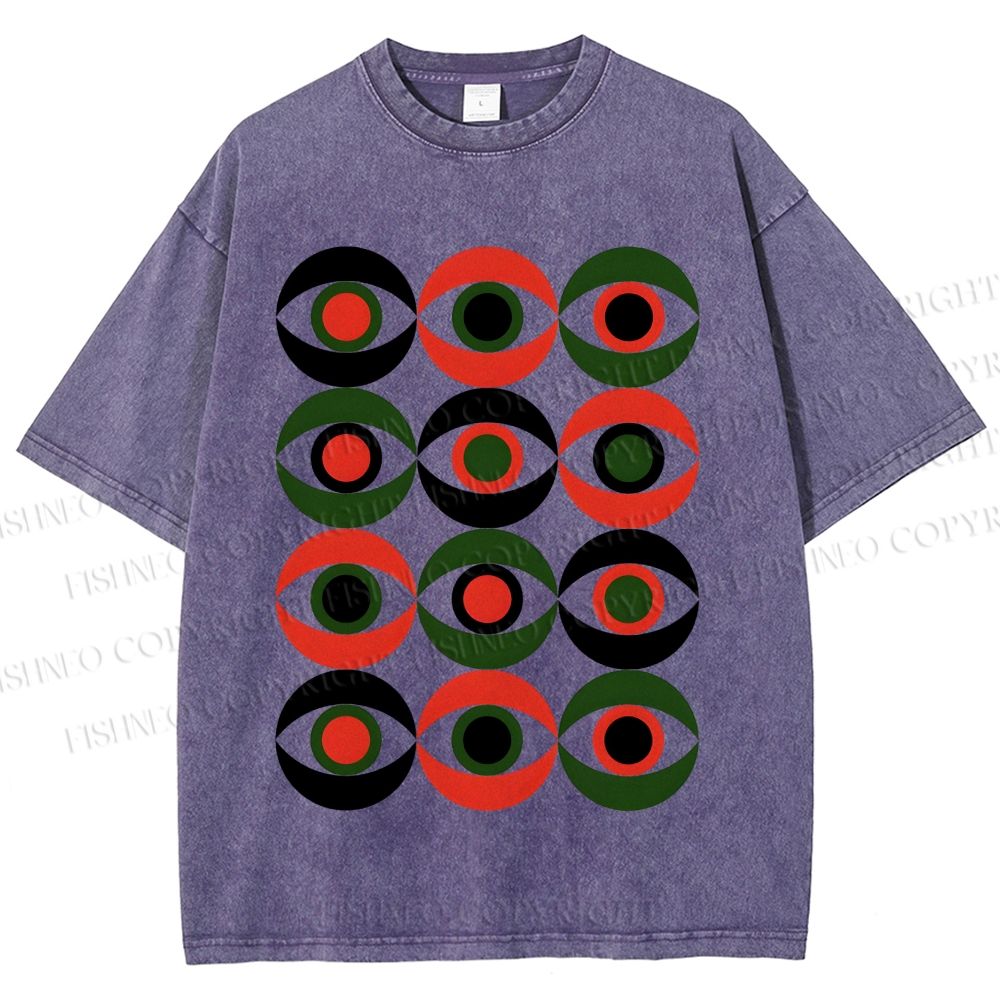 Unisex Artistic Geometric Eyes Printed Washed Tee