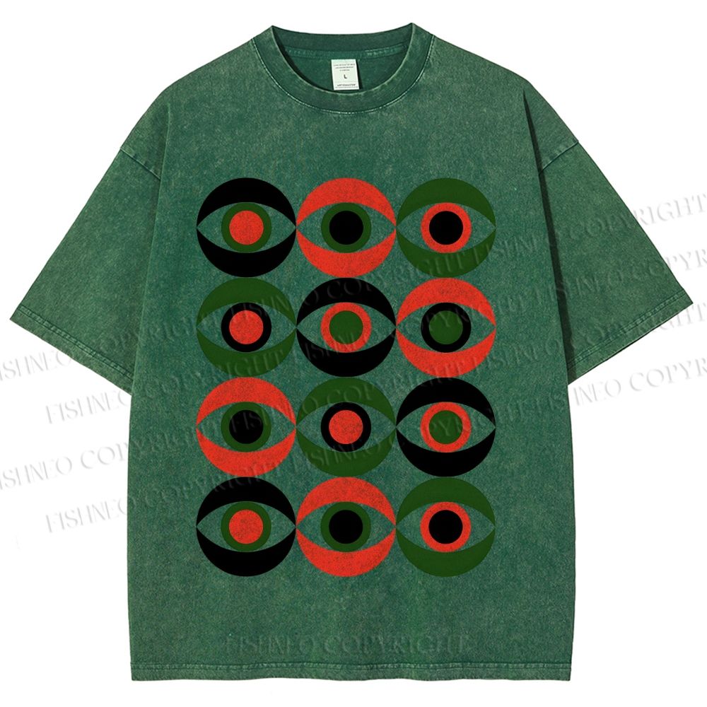 Unisex Artistic Geometric Eyes Printed Washed Tee