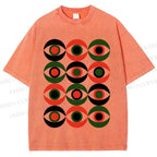 Unisex Artistic Geometric Eyes Printed Washed Tee