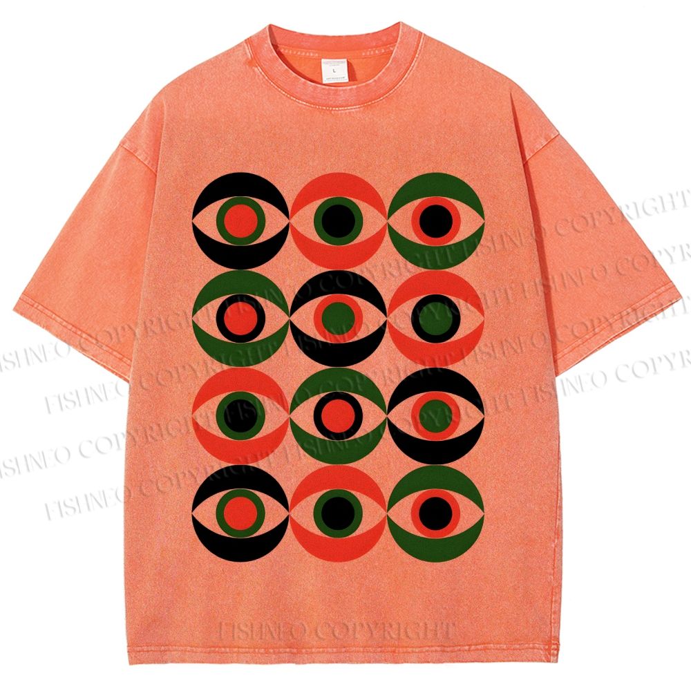 Unisex Artistic Geometric Eyes Printed Washed Tee
