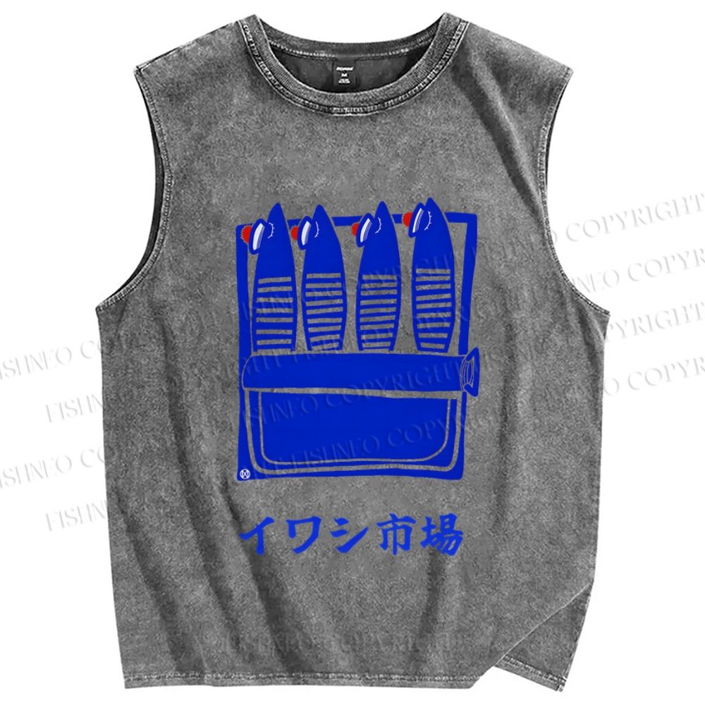 Unisex Sardines Printed Washed Tank Top