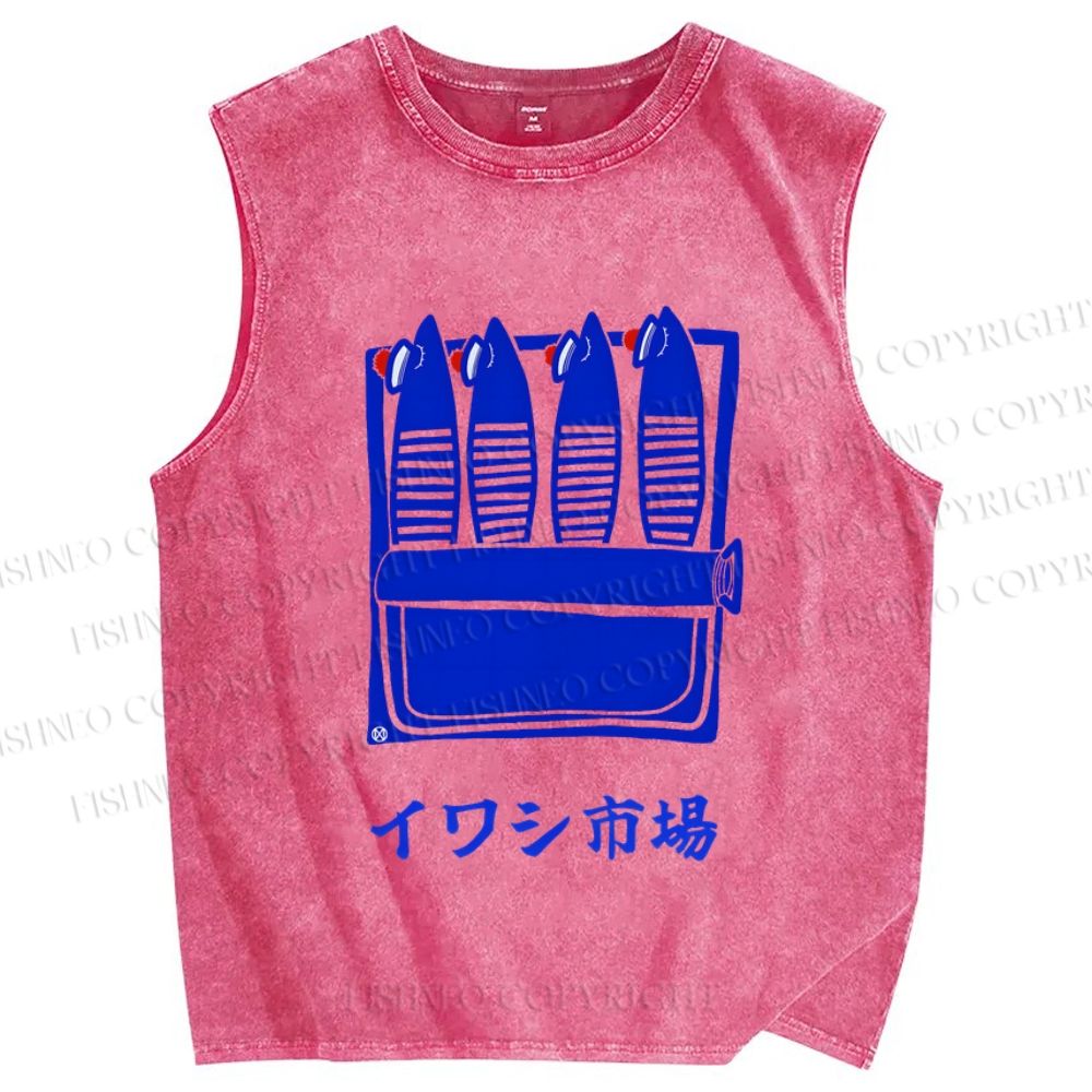 Unisex Sardines Printed Washed Tank Top