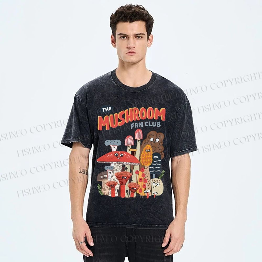 Unisex Mushrooms Printed Washed Tee