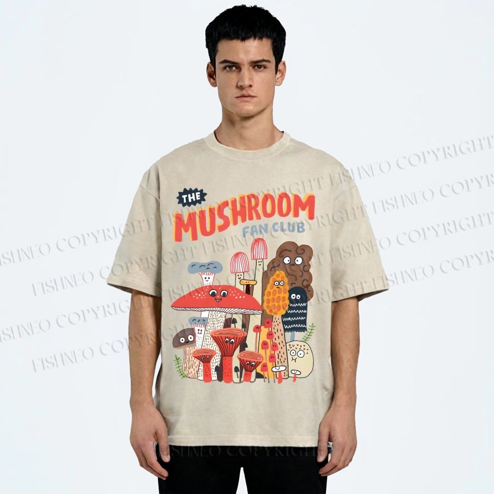 Unisex Mushrooms Printed Washed Tee