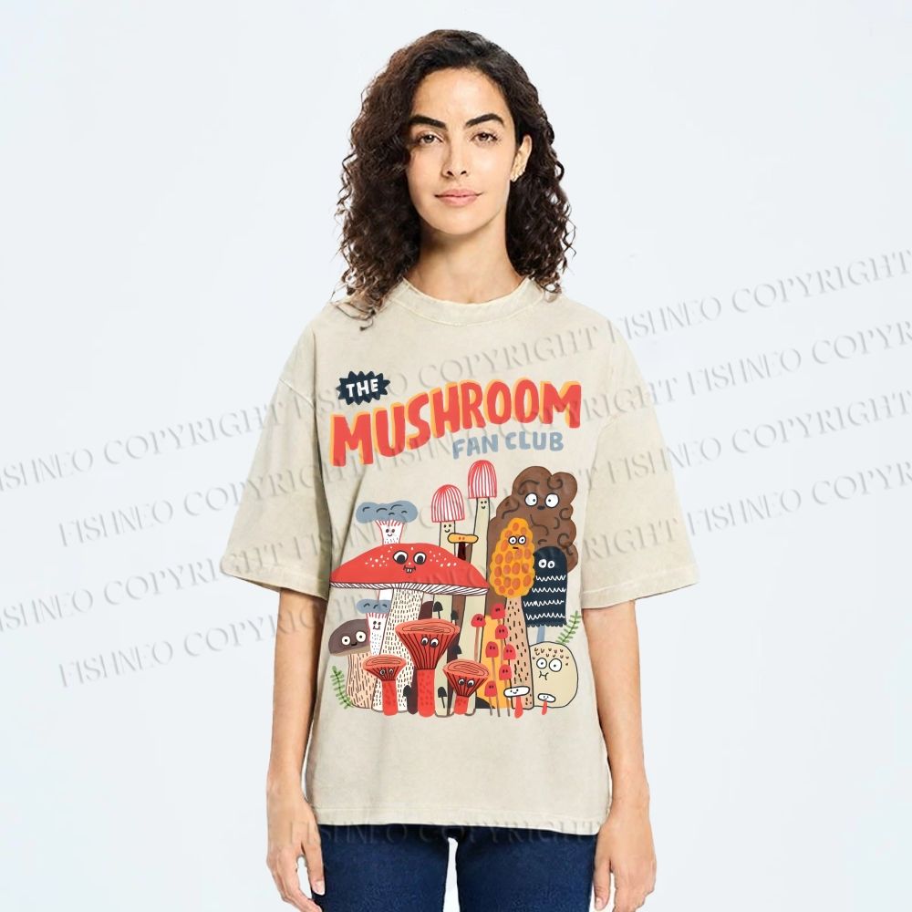 Unisex Mushrooms Printed Washed Tee