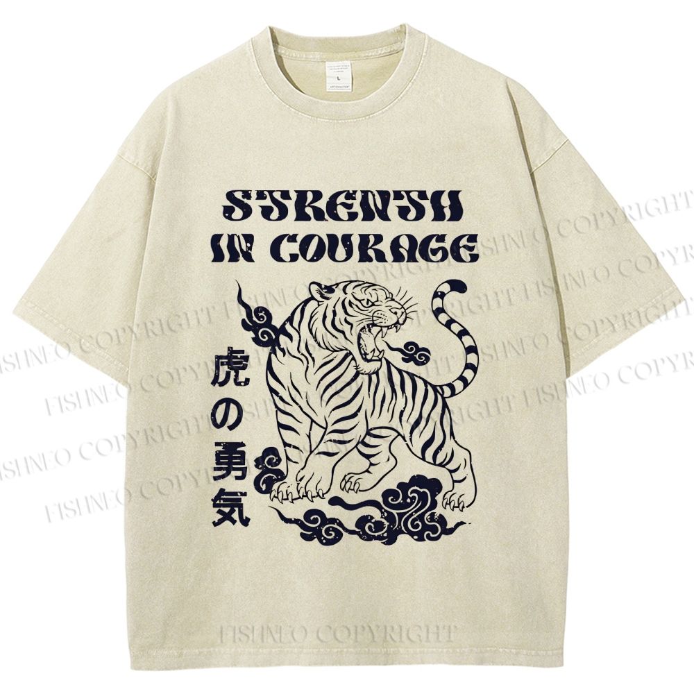 Unisex Tiger Printed Washed Tee