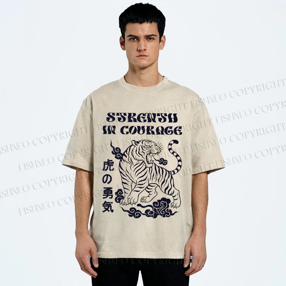 Unisex Tiger Printed Washed Tee
