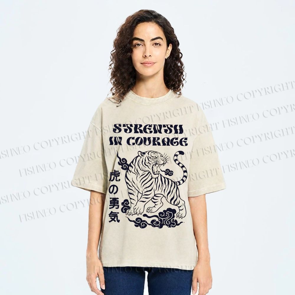 Unisex Tiger Printed Washed Tee
