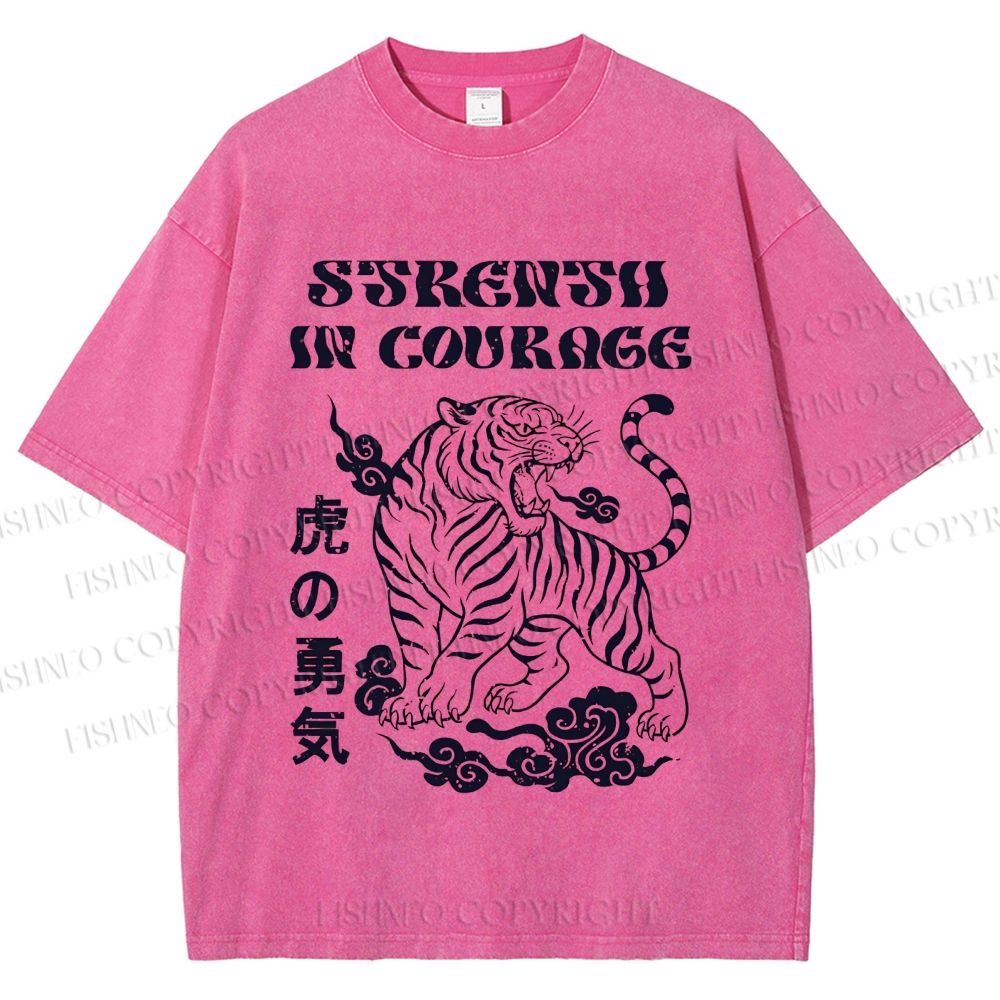Unisex Tiger Printed Washed Tee