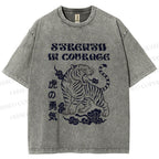 Unisex Tiger Printed Washed Tee