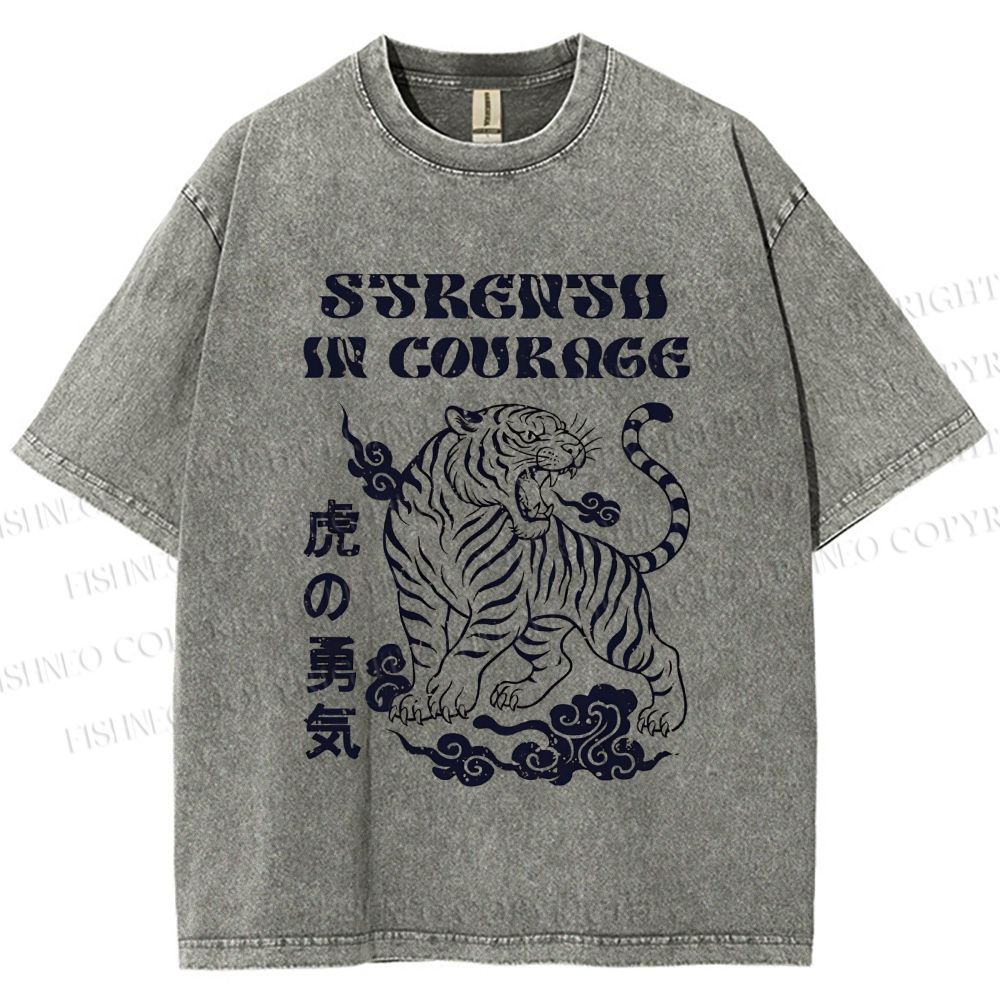 Unisex Tiger Printed Washed Tee