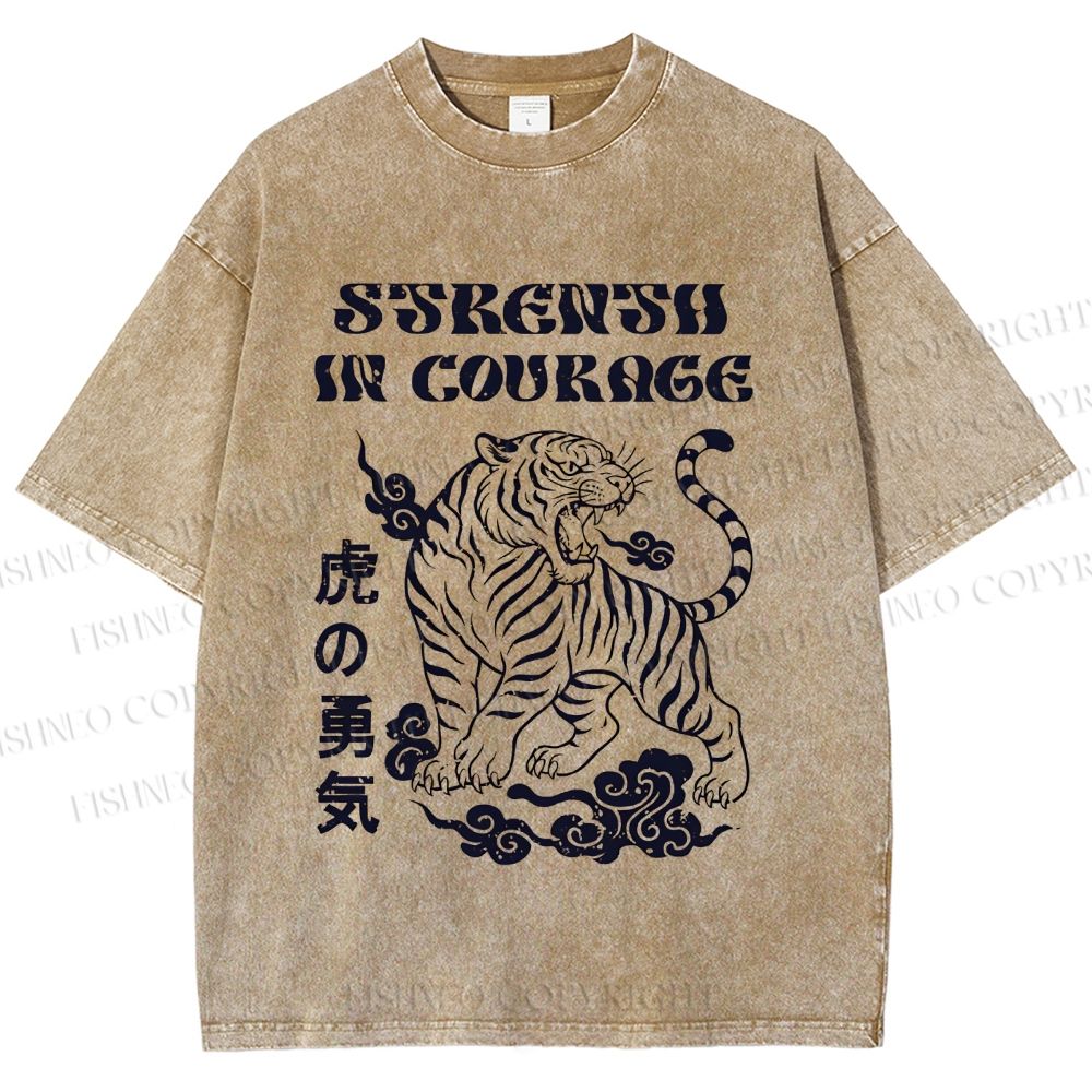 Unisex Tiger Printed Washed Tee