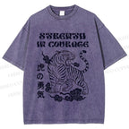 Unisex Tiger Printed Washed Tee