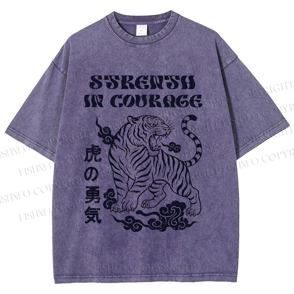 Unisex Tiger Printed Washed Tee