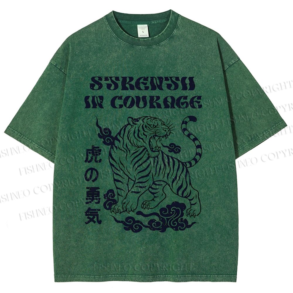 Unisex Tiger Printed Washed Tee