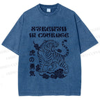 Unisex Tiger Printed Washed Tee