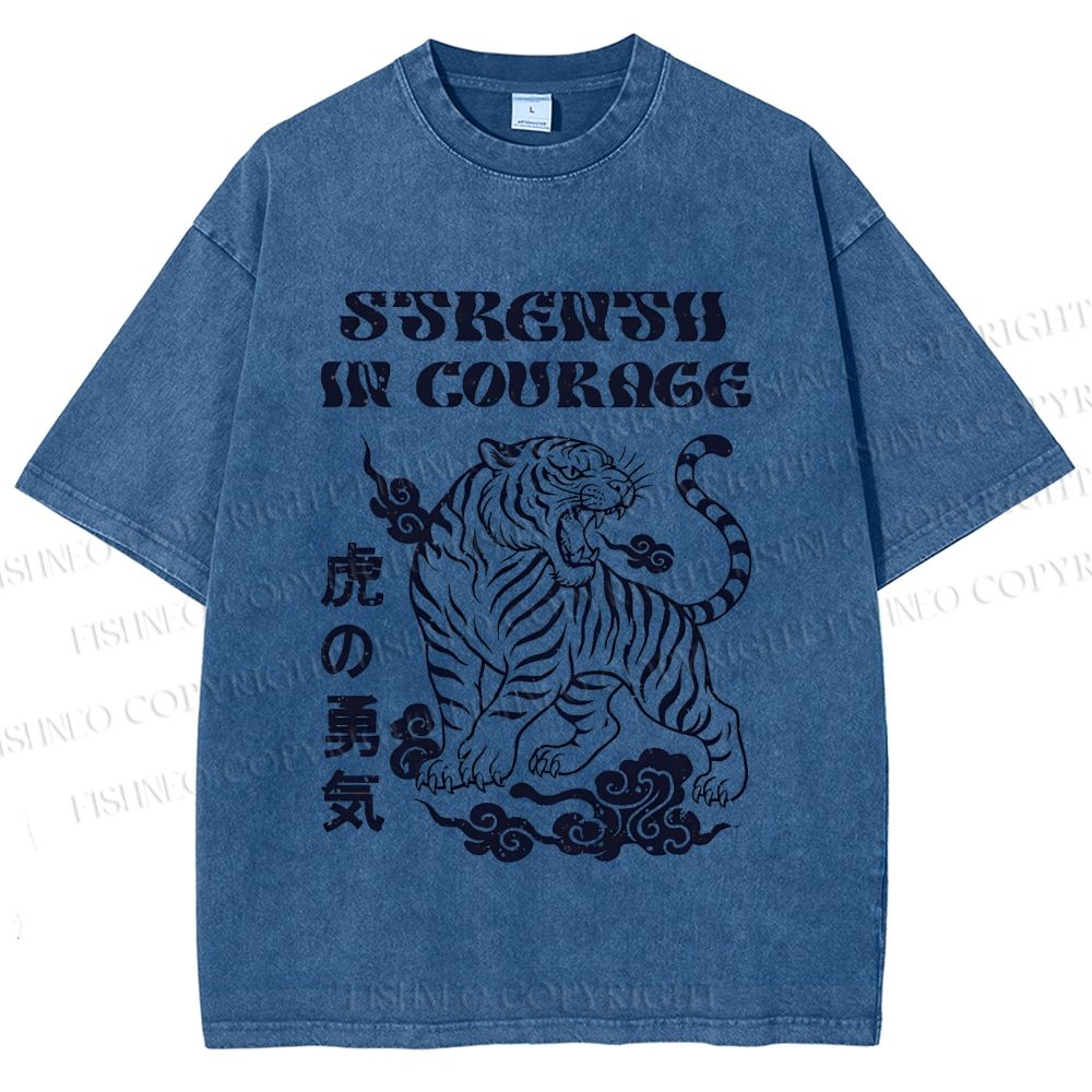 Unisex Tiger Printed Washed Tee