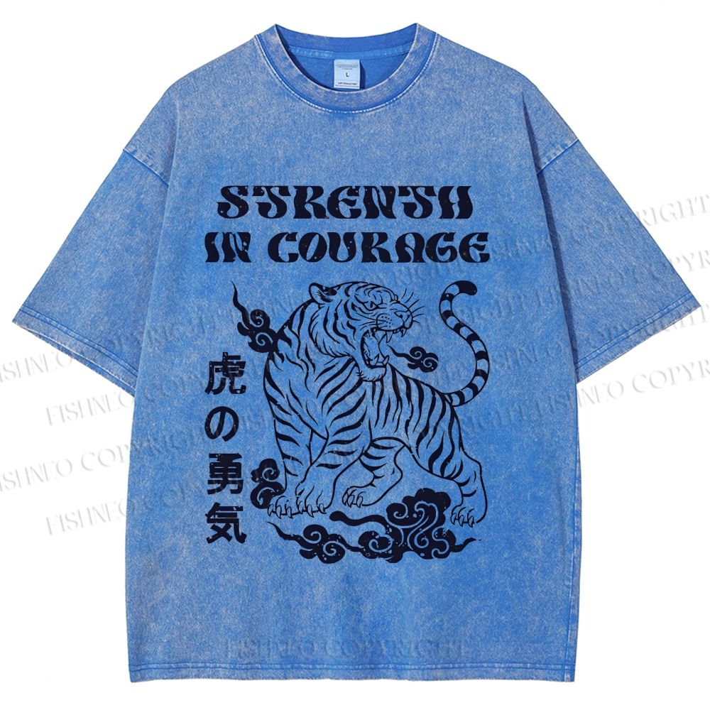 Unisex Tiger Printed Washed Tee