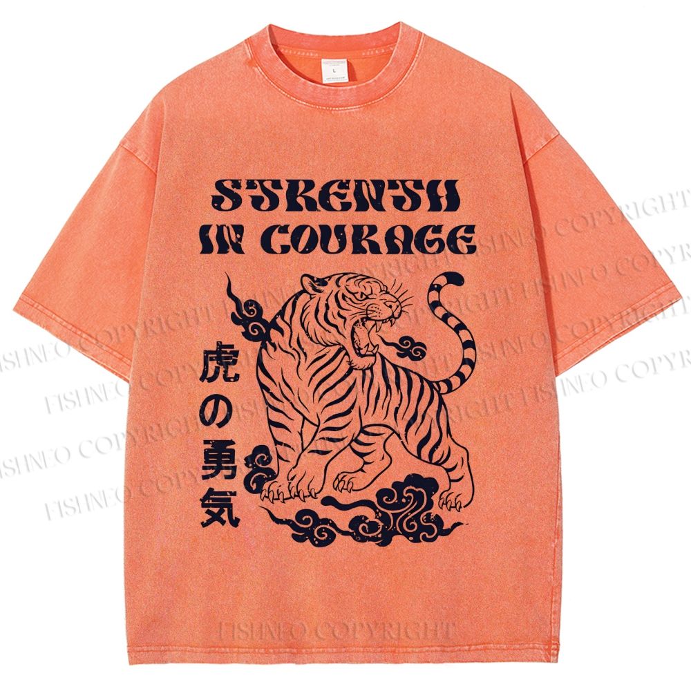 Unisex Tiger Printed Washed Tee