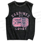 Unisex Sardines Printed Washed Tank Top