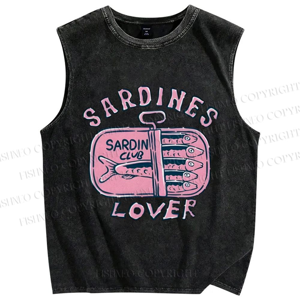Unisex Sardines Printed Washed Tank Top