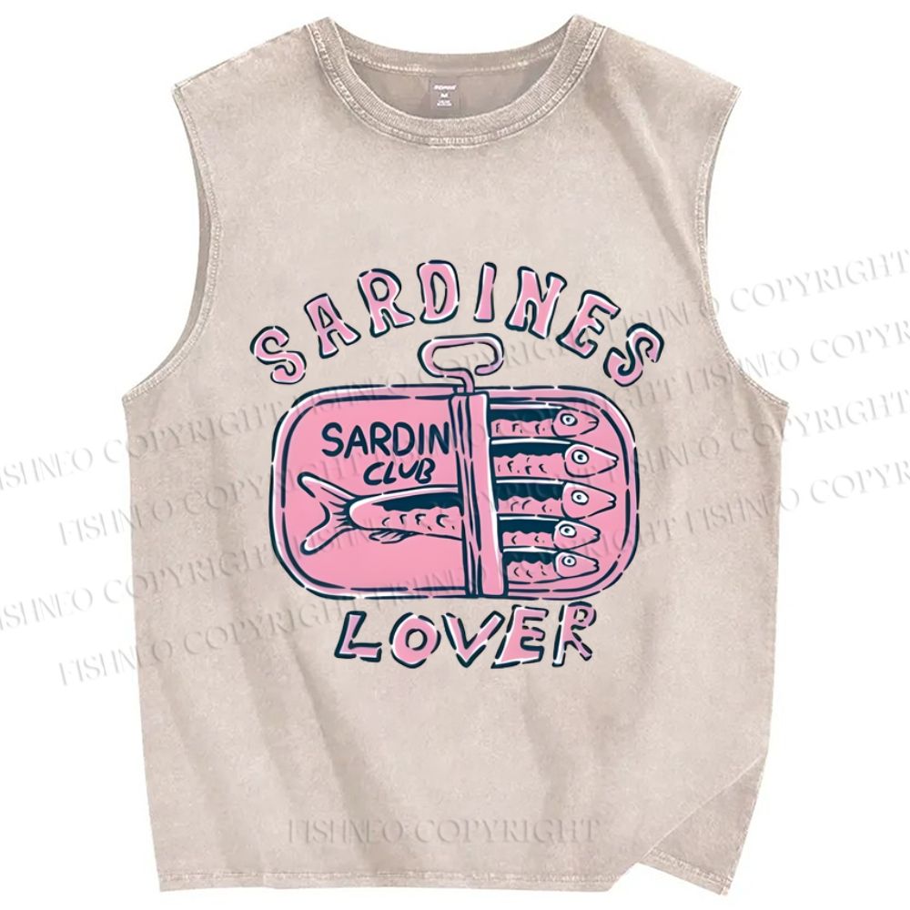 Unisex Sardines Printed Washed Tank Top