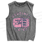 Unisex Sardines Printed Washed Tank Top