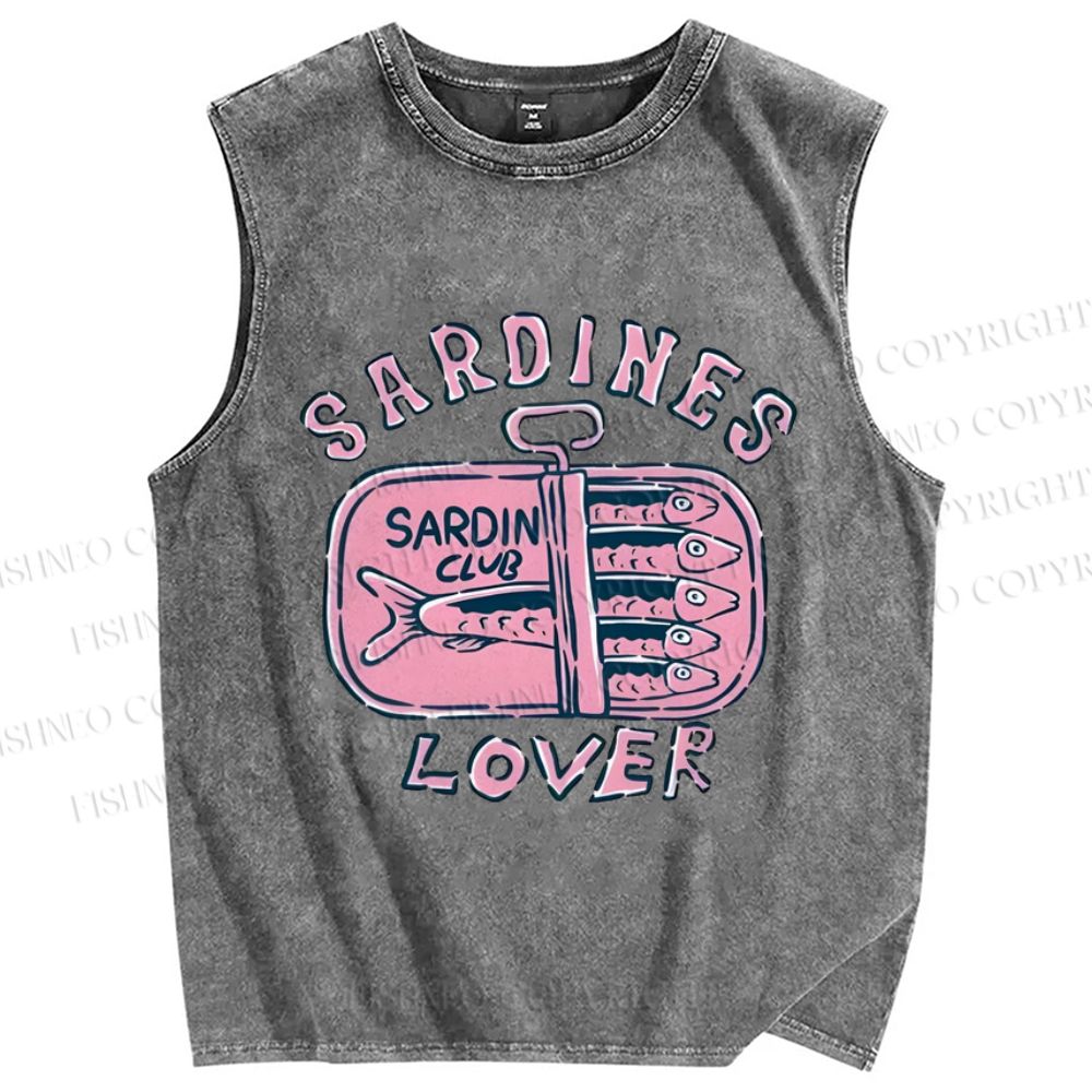 Unisex Sardines Printed Washed Tank Top