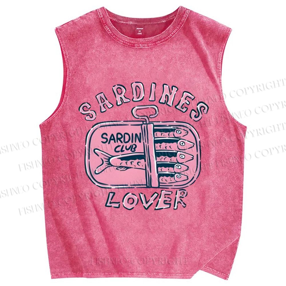 Unisex Sardines Printed Washed Tank Top