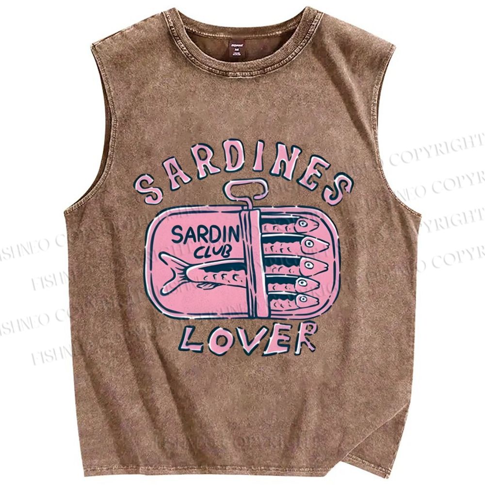 Unisex Sardines Printed Washed Tank Top