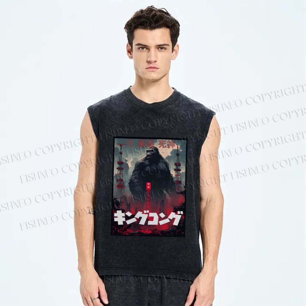 Unisex King Kong Printed Washed Tank Top