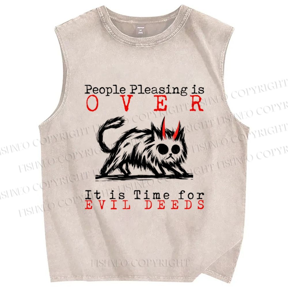 Unisex Monster Cat Printed Washed Tank Top
